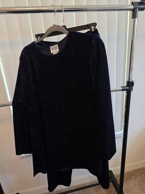 R&M Richards 2 Piece Navy Velvet Glitter Pant Set Women's Size 8 Evening Holiday